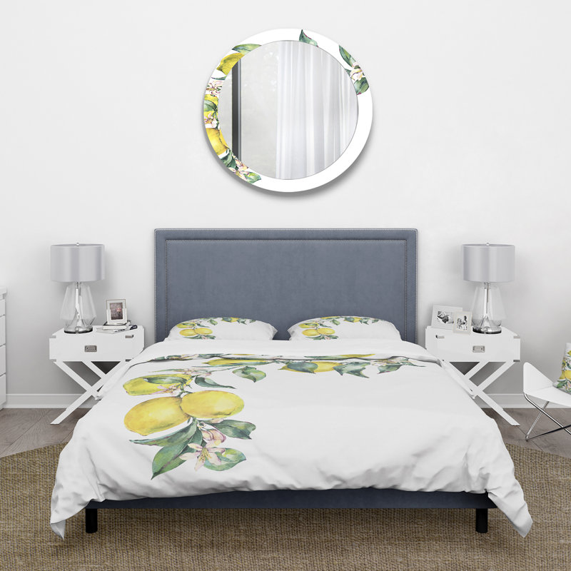 Ensemble de housse de couette Tropical - Branch of Yellow Lemons and Leaves II - Microfibre de polyester