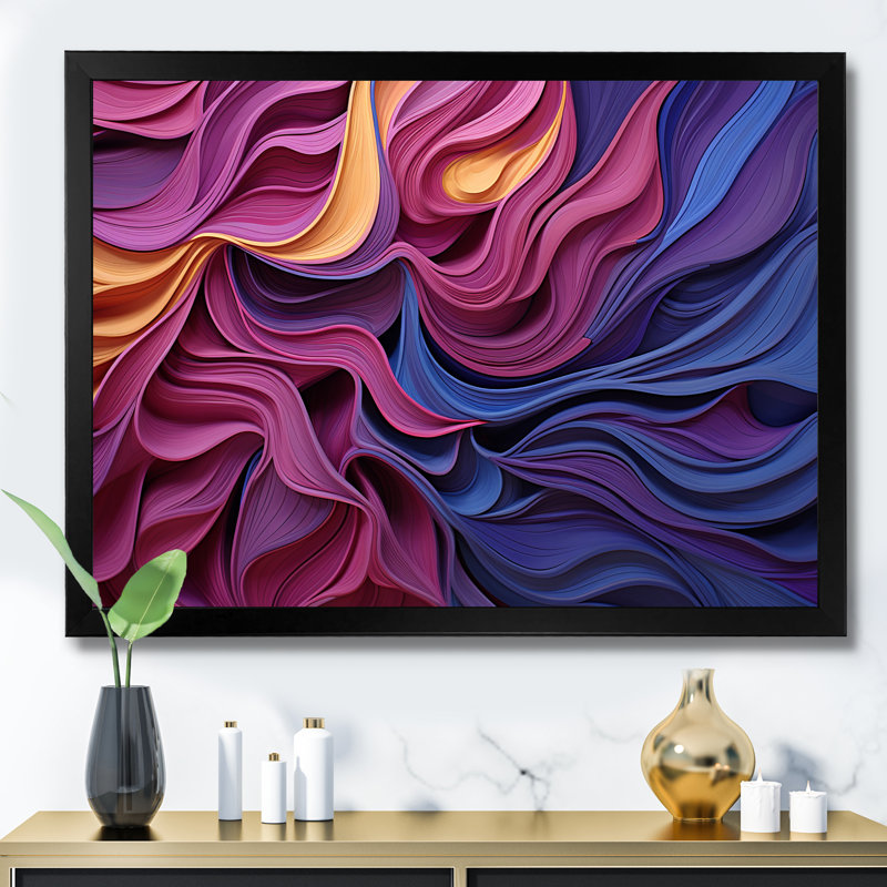 Art mural géométrique bleu et mauve, Cadre d'angle fermé noir, H 12 po x l 20 po x P 1 po