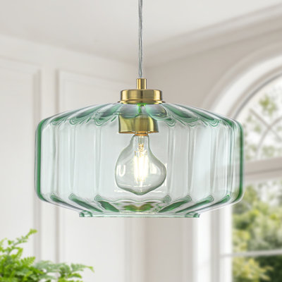 Luminaire suspendu 1 lumière moderne en verre strié vert 11,02 "à 1 lumière pour îlot de cuisine