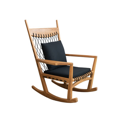 Teakwood and Woven Rope Rocking Chair with Cushions