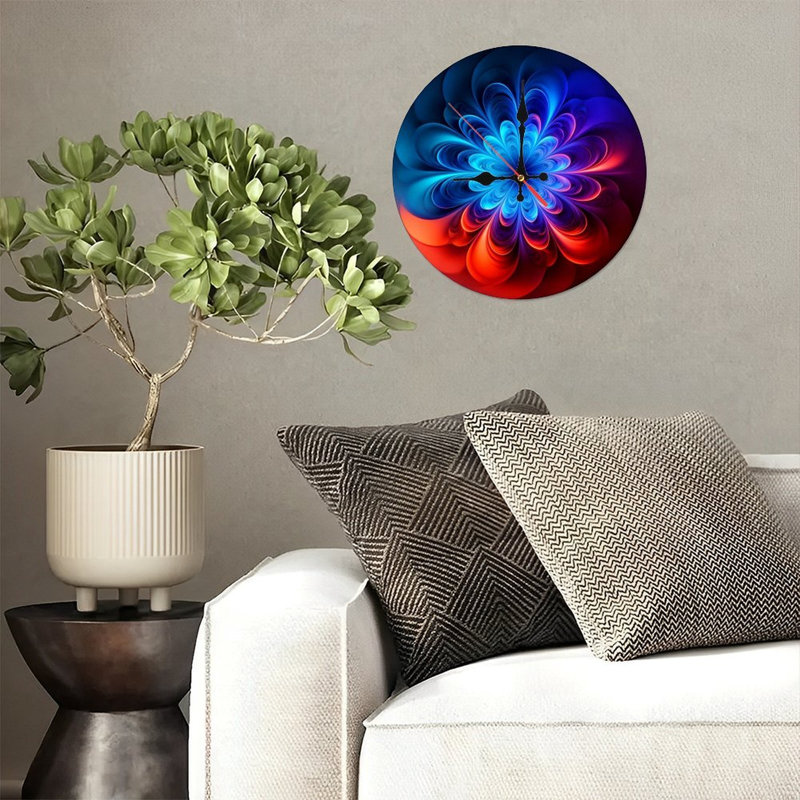 Horloge murale ronde en bois 10 po, mouvement à quartz silencieux, imprimé UV, à piles, Cyber bleu