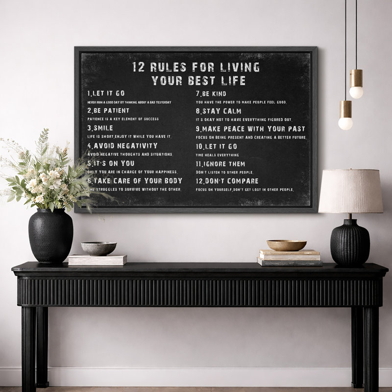 12 Rules For Living Your Best Life Artwork, Inspirational Guide Modern Motivational Wall Pictures, Large Framed Canvas Giclee Print Wall Art