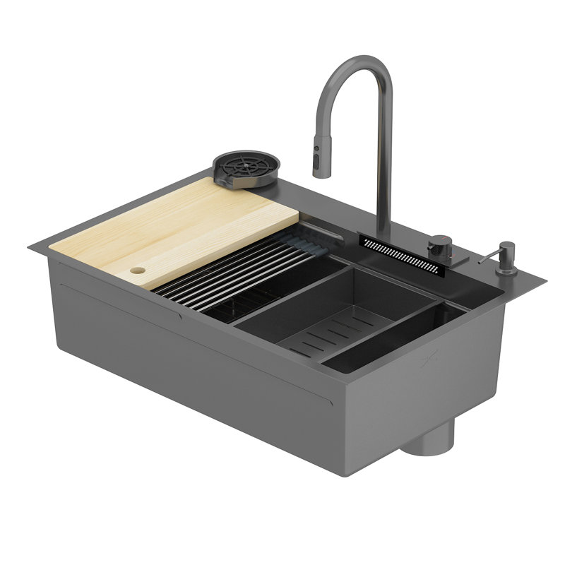 33.2'' L Single Bowl Stainless Steel Kitchen Sink, Black, Black