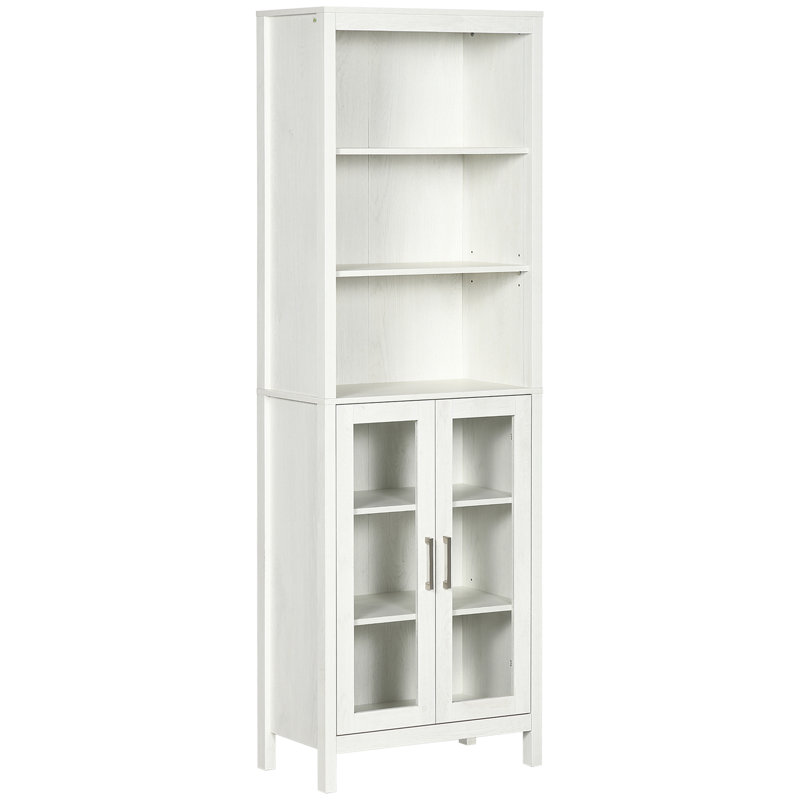 Grande armoire de rangement pour salle de bain avec tablette à 3 niveaux, armoire en verre, tour de lin autoportante avec tablettes réglables, blanc antique