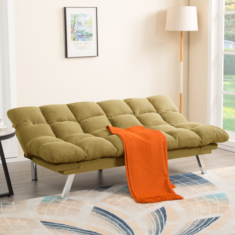 Lit jaune pliable à 2 places en velours côtelé, pour appartements, interrupteur de mode rapide et siège confortable jaune, bureau, rembourrage non affaissant