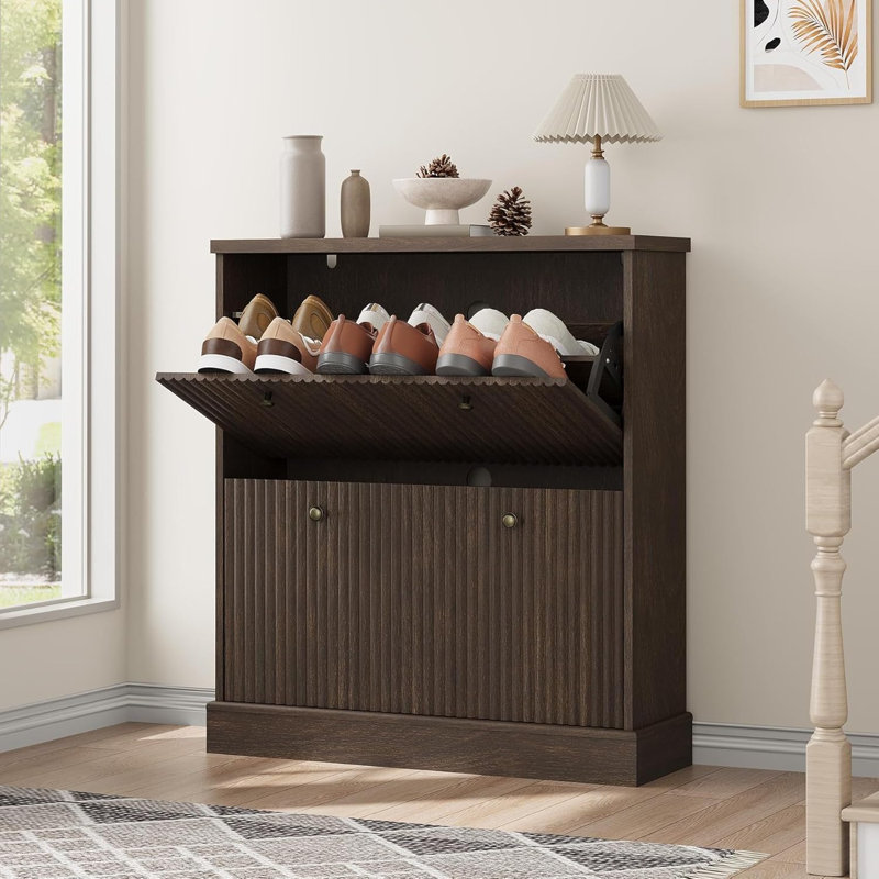12 Pair Flip Down Shoe Storage, Brown