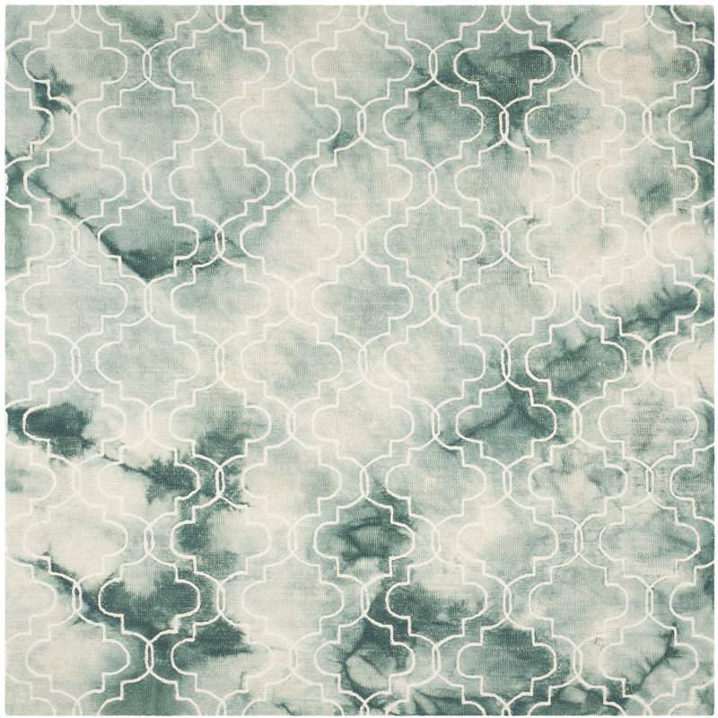 Berman Hand Tufted Wool/Cotton Geometric Rug in Sage Green/Ivory, Square 7'