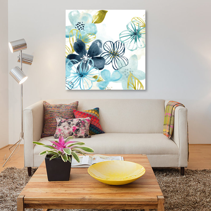 «Aqua Flora I», reproduction sur toile, H 18 po x l 18 po x P 1,5 po, Toile tendue, Pas de tapis