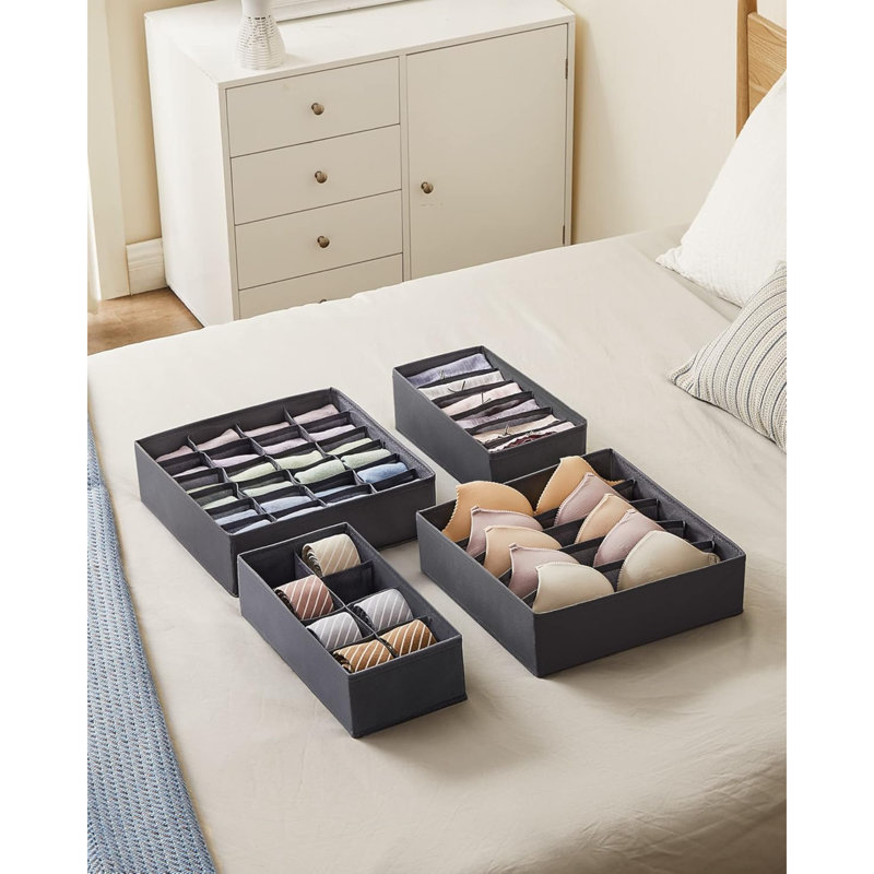 Set Of 4 Underwear Drawer Organisers, Drawer Dividers, Foldable, For Bras Undies Socks Ties, Fabric Storage Boxes For Closet Wardrobe Shelves
