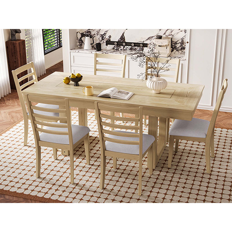 Ensemble de table de salle à manger extensible 7 pièces, table de ferme avec rallonge 18 ", table de cuisine en bois rustique 78" et chaises 6 pièces