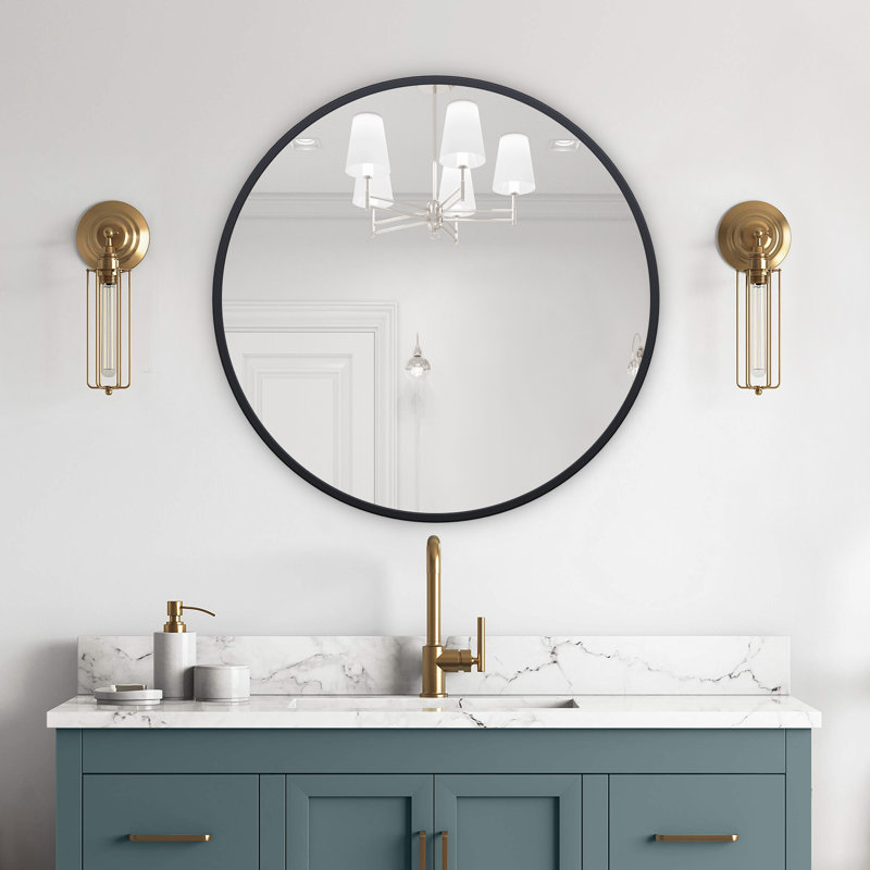 Eren Wall Mounted Modern Wall Accent Round Mirror, Black, 36" x 36"