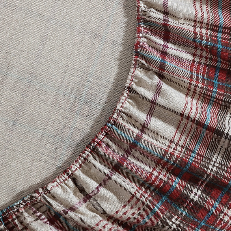 Gray Plaid Cotton Flannel Twin Sheet Set with Deep Pockets