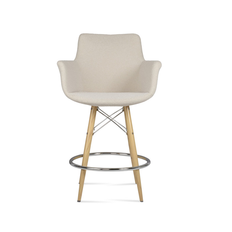 Tabouret Bottega MW, Noyer, Blanc cassé, Tabouret de comptoir (siège d'une hauteur de 24 p