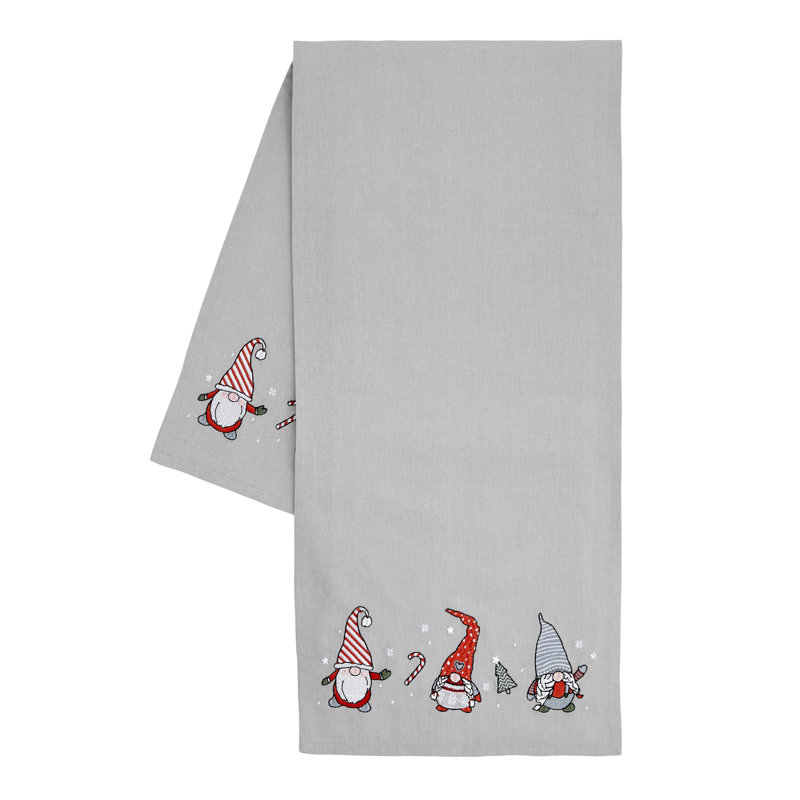 Christmas Gnomes Cotton 33x220 cm Runner Grey Red