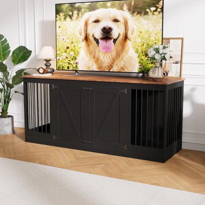 Meuble de 70 po pour grand lit de 70 po, meuble télé en bois pour chenil pour 2 chiens, cloison convertible et conception robuste résistante à la mastication