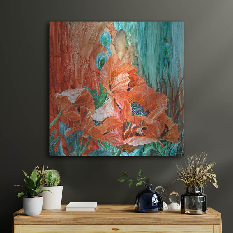 Art mural en métal luxueux «Love In Bloom Poppies» par Carol Cavalaris, H 24 po x l 24 po