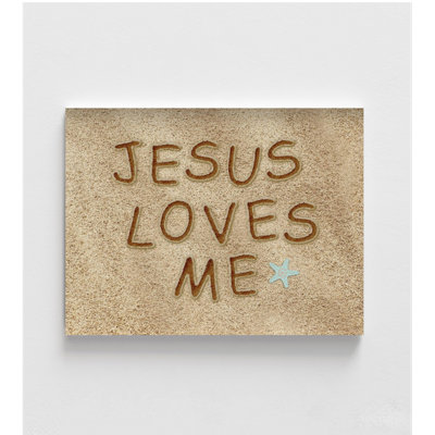 Jesus Loves Me Sand By Tara Moss, Jesus Christ Artwork Poster Print, Beach House Wall Art, Christian Hostel Seaside Wall Decor