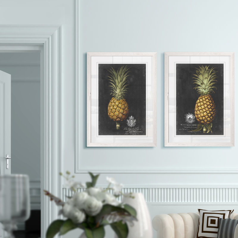 «Royal Brookshaw Pineapple I» par Vincent Van Gogh, ensemble de 2 reproductions d'art encadrées, Papier avec cadre blanc