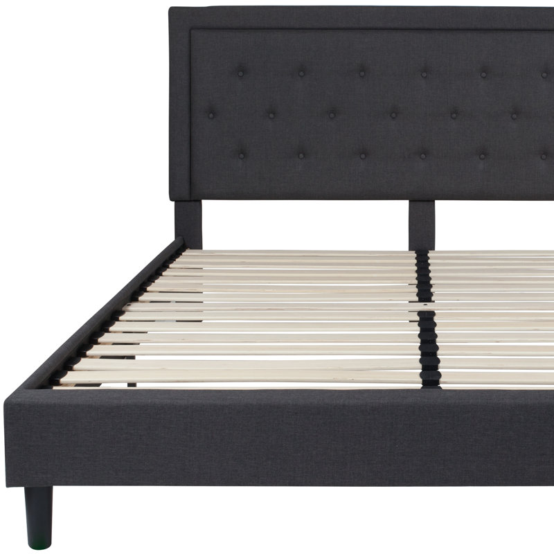 Aluino Panel Button Tufted Upholstered Platform Bed Frame - No Box Spring Required, Queen, Black