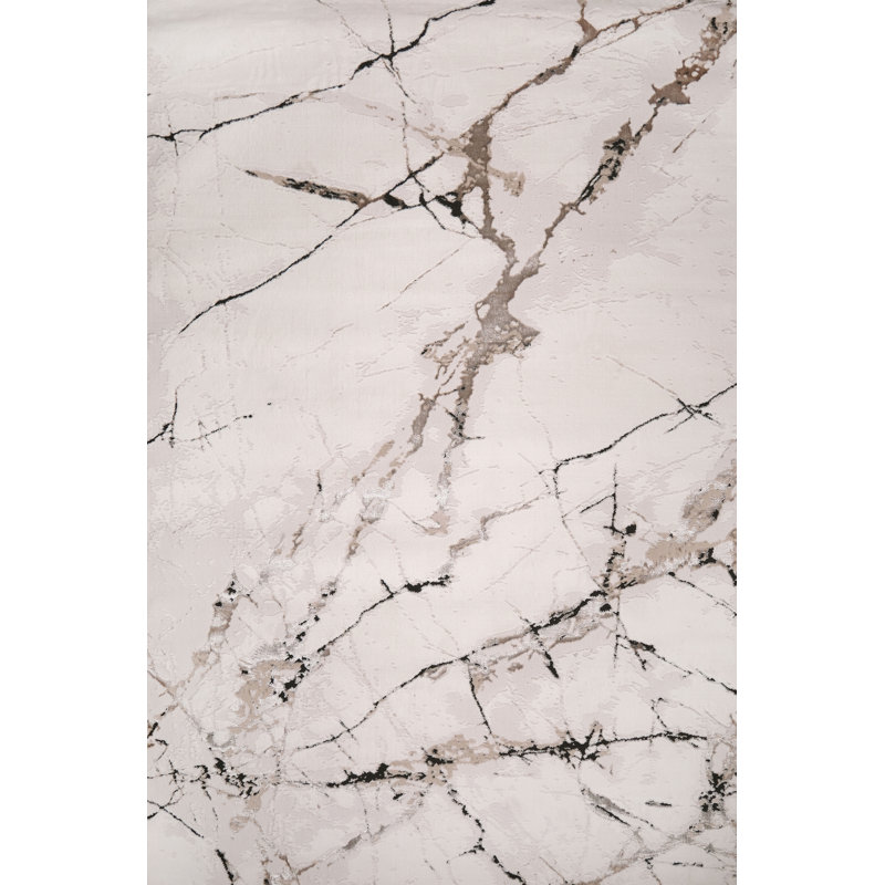 Ruby White Marble Beige Vein Abstract Modern Turkish Area Rug, Rectangle 80 x 150 cm