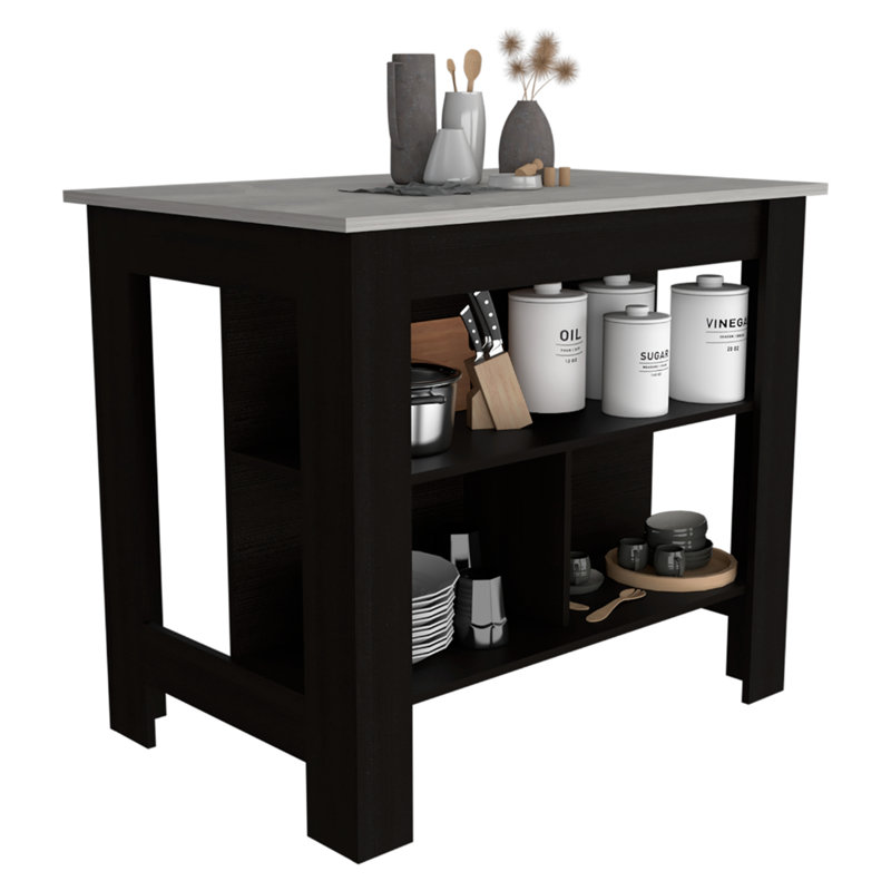 Rockaway 3-Shelf Kitchen Island, Gray/Black