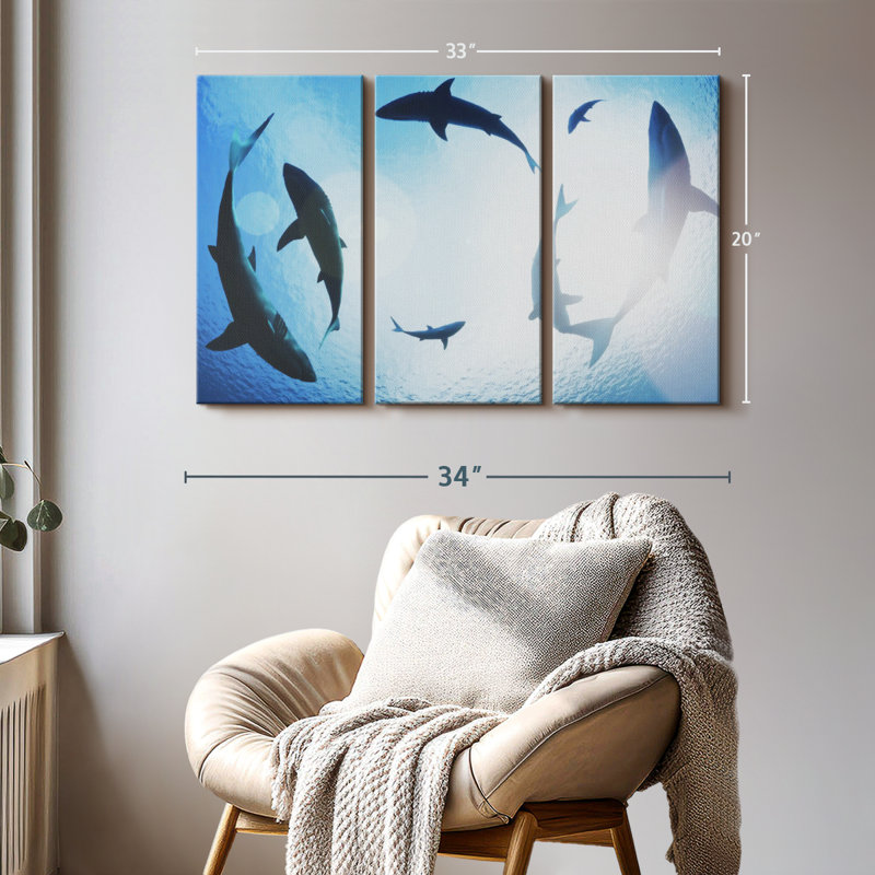 " School Of Sharks ", 20" H x 33" W
