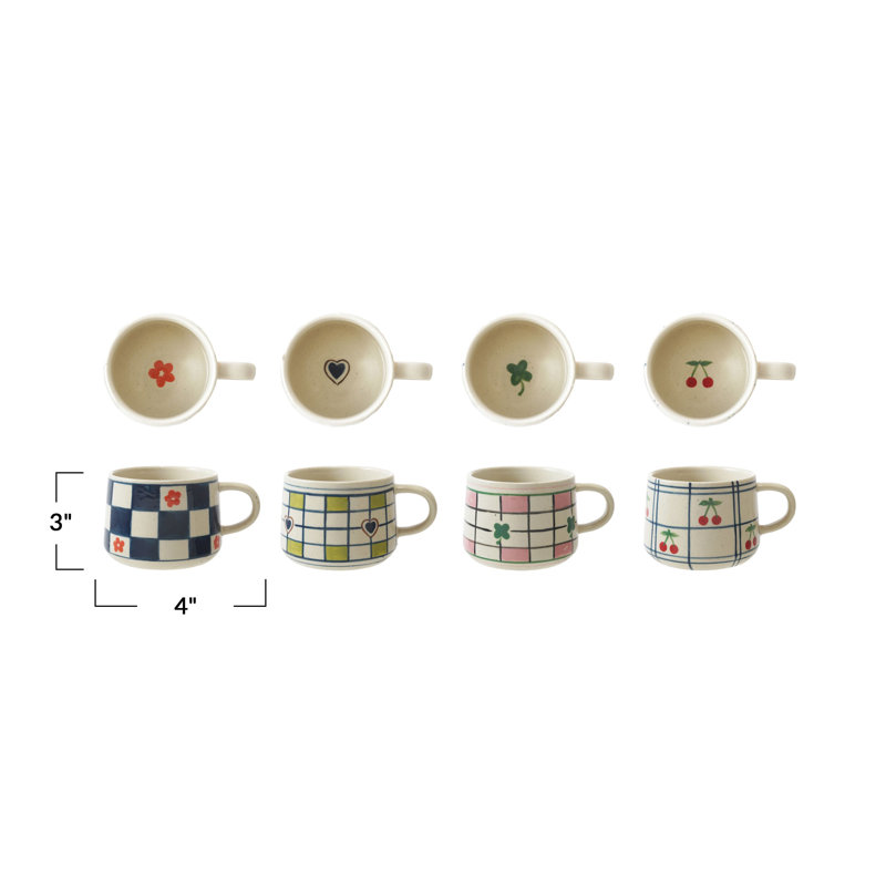 Hand-Painted Stoneware Mug Set With Patterns