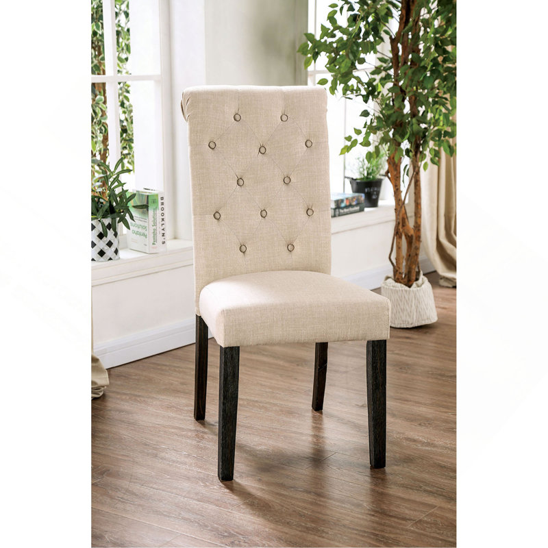 Ensemble de 2 chaises d'appoint classique classique ivoire capitonné en lin massif