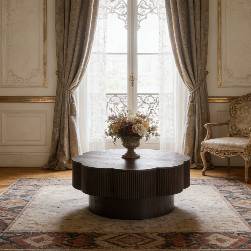 Table basse en forme de fleur de style moderne avec rangement pour salon, appartement, bureau, Marron foncé