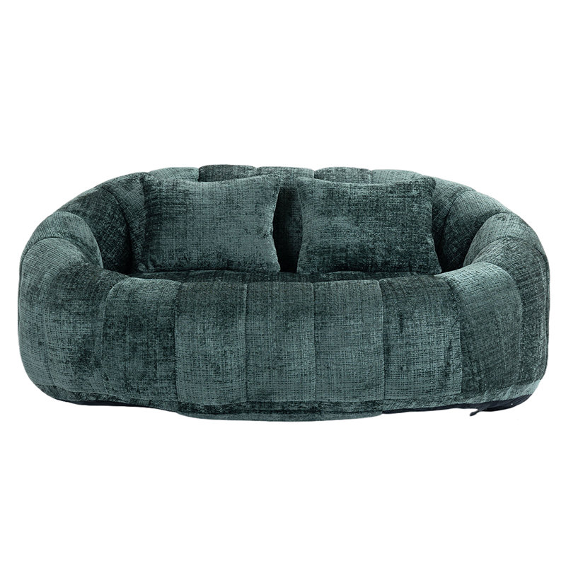 Accent Floor Soft Lounge Chair Back Bean Bag Chair Couch for Adults and Kids, Emerald Chenille
