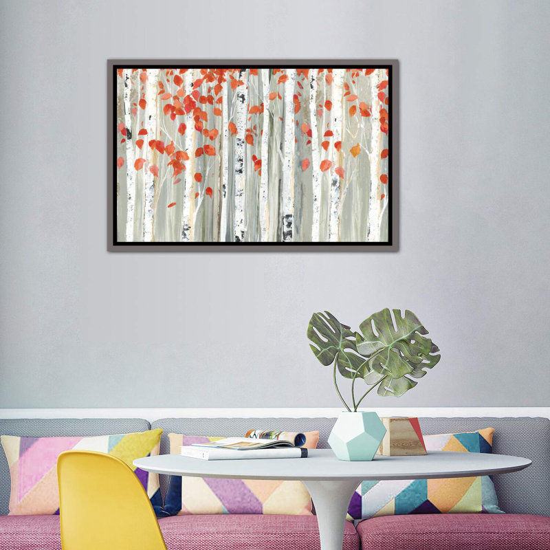«Red Leaves» par Allison Pearce - reproduction d'art, H 40 po x l 60 po x 1,5 po, Toile avec cadre en bois rustique foncé