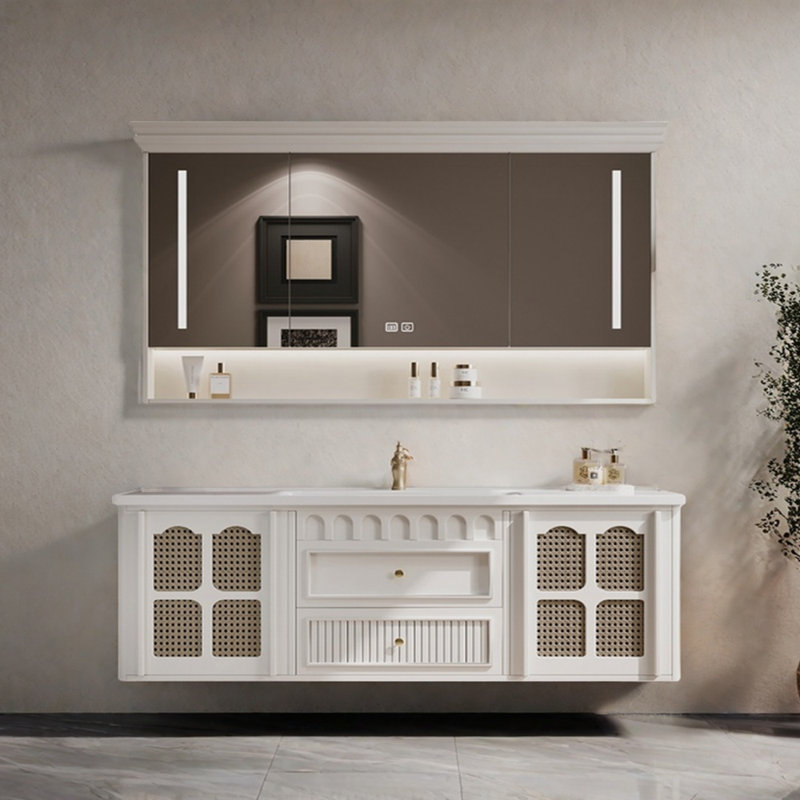 French light luxury retro style bathroom cabinet, 19.6" H x 63.3" W x 19.6" D