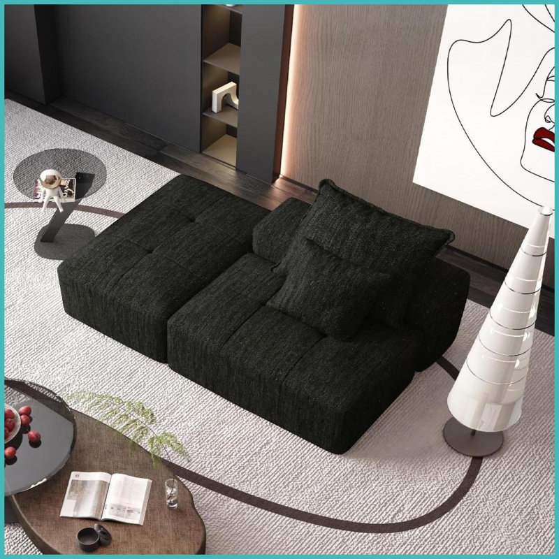 Canapé modulaire surdimensionné moderne en chenille - sans assemblage requis, L 70,87 po avec 2 coussins pour le salon, Noir
