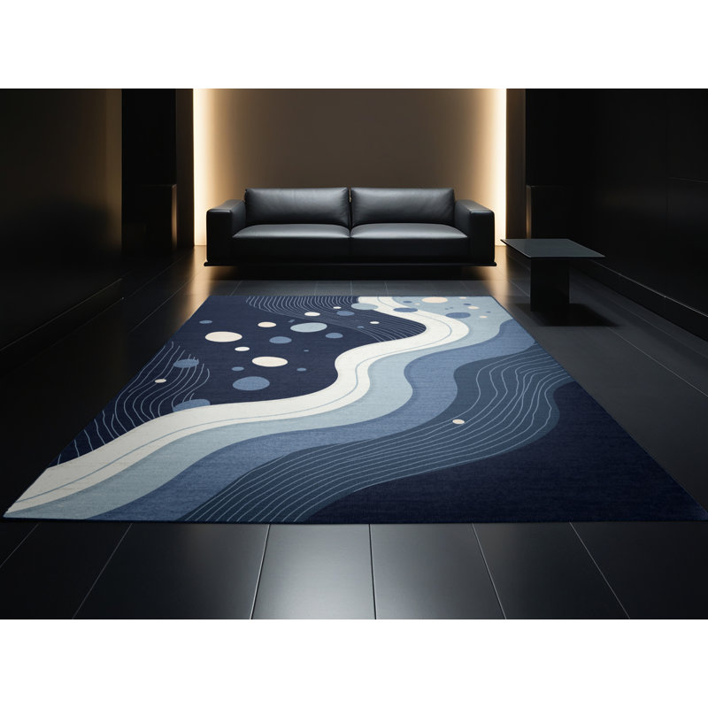 Machine Washable Aedan Easter Egg Basket Modern Abstract Rug in Gray – Navy Binding, 2x4
