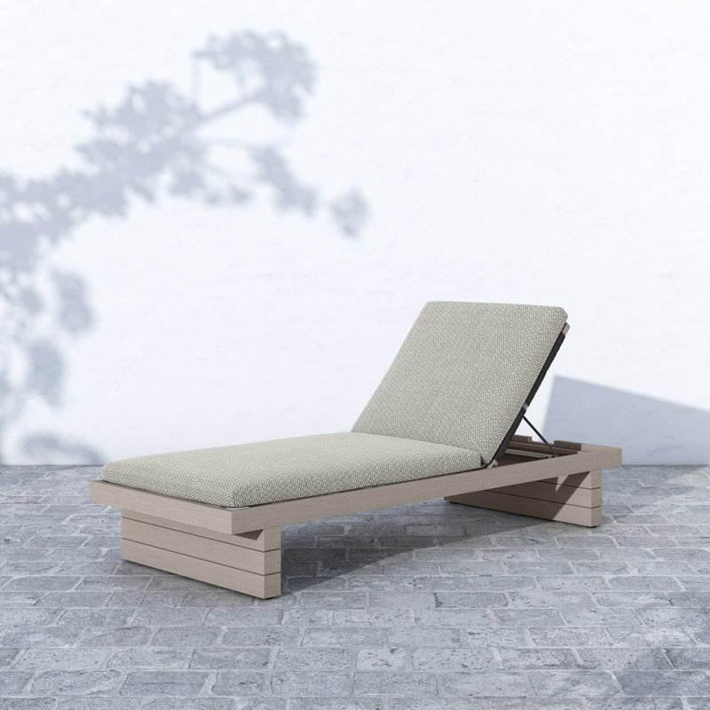 Leroy Outdoor Teak Chaise Lounge, Stone Gray, Gray