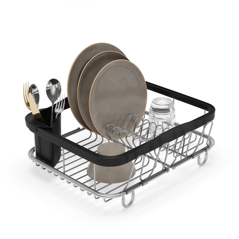 Black and Nickel Metal Dish Rack with Utensil Cup