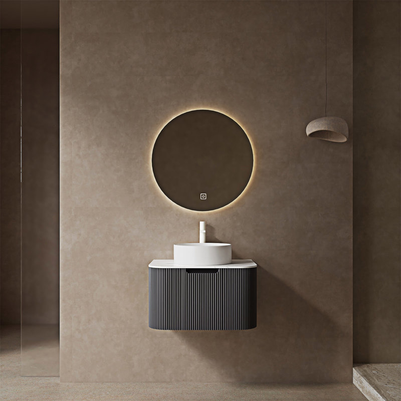 Meuble-lavabo mural flottant avec lavabo, Noir, 24"