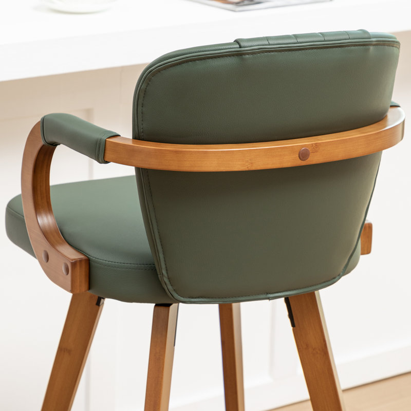 Modern Upholstered Leather Swivel 30 inch Bar Stools, Bar Stool (30" Seat Height), Green