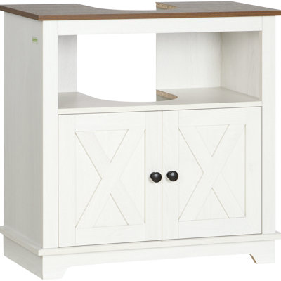 Armoire de salle de bain sous lavabo, Thème, Blanc, Double porte, Portes peu encombrantes, Unité