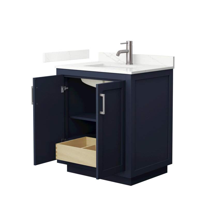 Meuble-lavabo simple autoportant de 30 po avec plateau en quartz Miranda, Giotto Quartz, Bleu foncé, Nickel brossé
