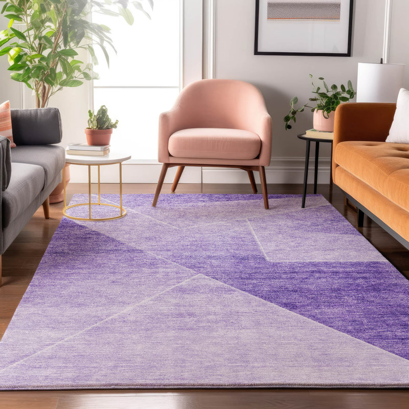 Premium Machine Washable Prisco Purple Rug, Rectangle 3' x 5'