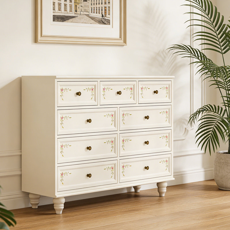 Armoire de rangement à 9 tiroirs de style crème, Crème