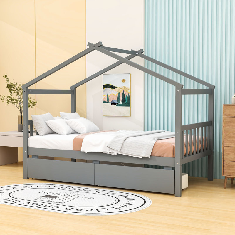 Souris Wood Daybed with 2 Big Drawers, Twin, Gray