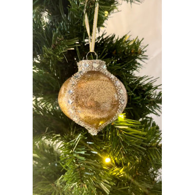 Champagne Metallic Ornament Collection- Stunning Champagne Gold Glam Ornament embellished with Diamond Crystals