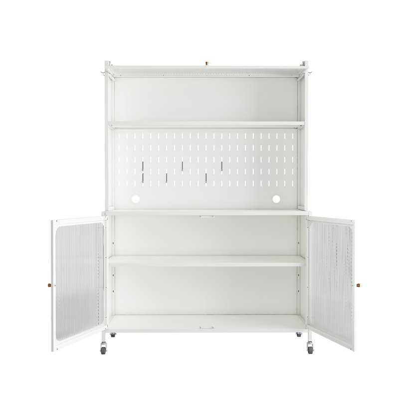 Armoire de cuisine, rangement haut avec portes en verre et tablettes réglables blanc