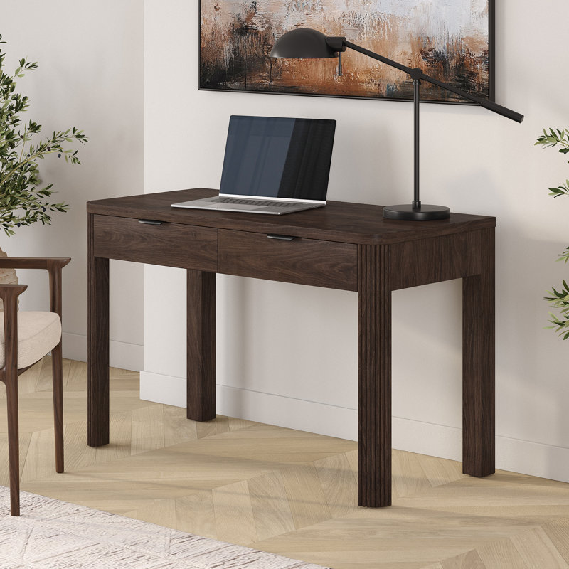 Lonsdale 48" Wide Rectangular Fluted Desk in Alder Brown, Alder Brown