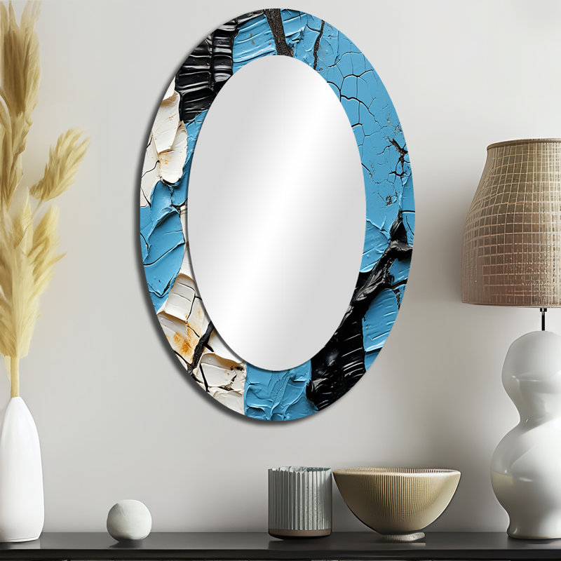Miroir mural moderne noir et bleu Paint Stroke Fight, 36 po x 24 po