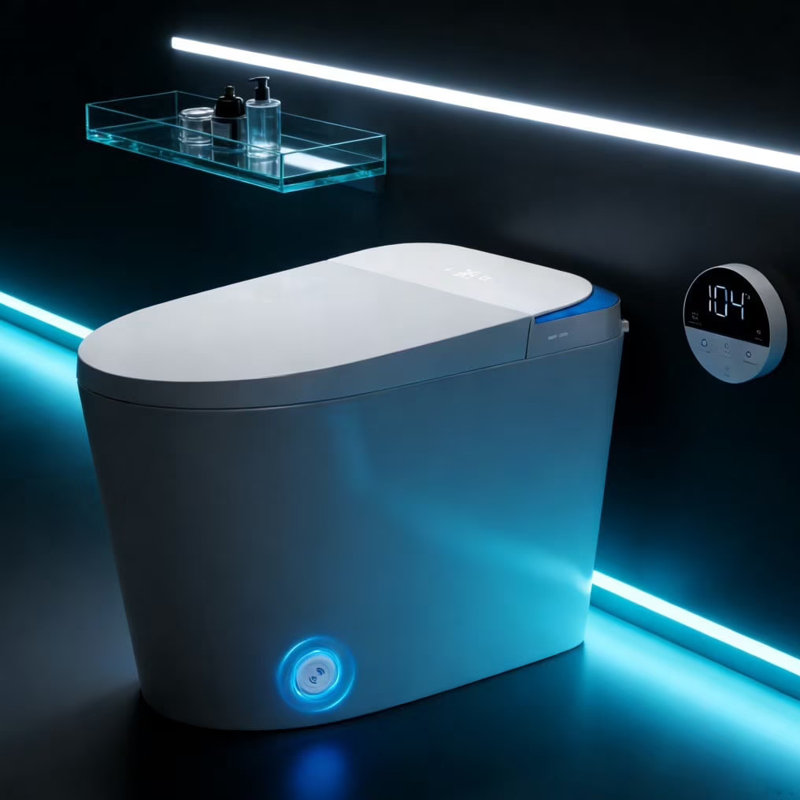 Smart Toilet With Auto Open/Close Lid, Foam Shield & Foot Sensor, One Piece Toilet With Elongated Heated Seat, Night Light & LED Display