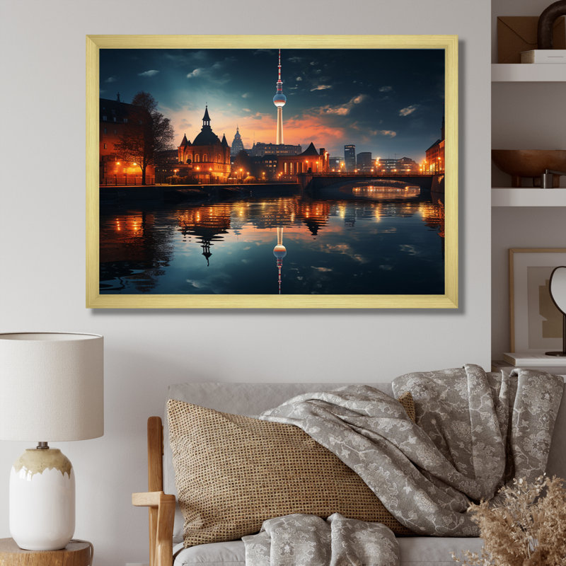 " Berlin Beautiful Cityscape Spot II ", Gold Floater Framed, 12" H x 20" W x 1" D