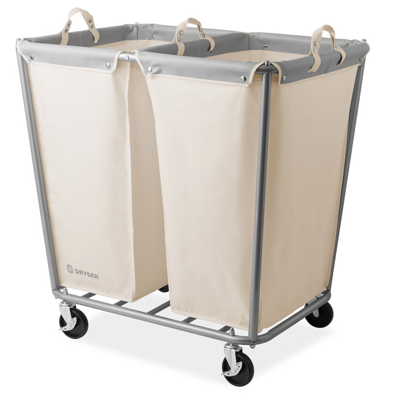 Metal Laundry Cart with Wheels, White